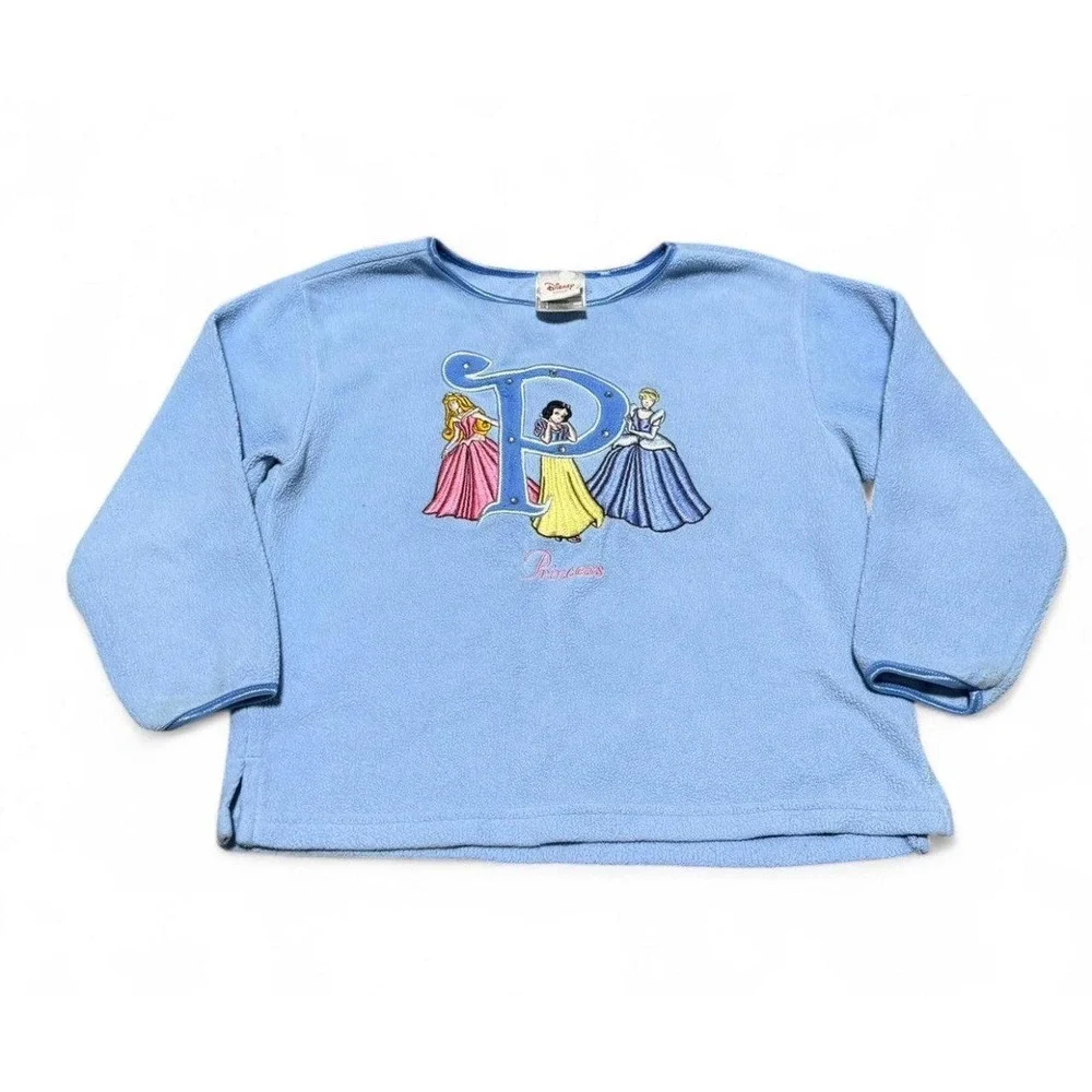 Disney Princess Girls XS 4/5 Blue Fleece Pullover Aurora Snow White Cinderella